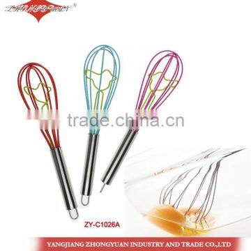 10-inch colorful silicone coated wires egg whisk with stainless steel handle