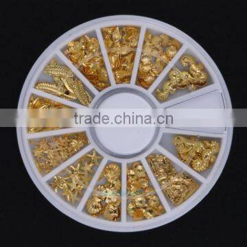 12 Lattice Gold Sea Horse Shell 3D Metal Nail Art Tips Metallic Studs Stickers Decor photo-3