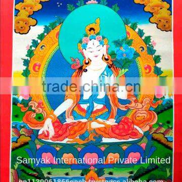 Beautiful White Tara Thangka Handpainted in Nepal