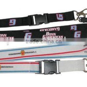 Polyester lanyard with safety breakaway buckle