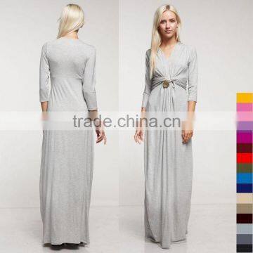 Long bridesmaid dress V Neck High Waist Knot Maxi Dress 3/4 Sleeve muslim long dress Women