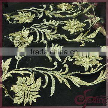 Big metallic floral golden embroidered tulle lace, elegant embroidered fabric lace