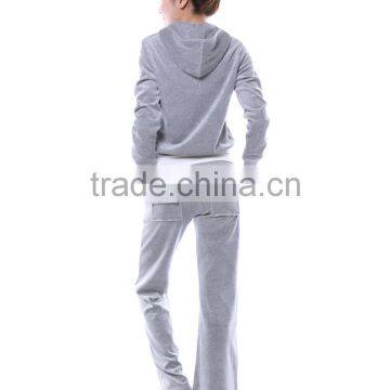 The Spring Of 2015 Shallow Linen Grey Velvet Two Piece Sport Suit HSS9242 photo-3