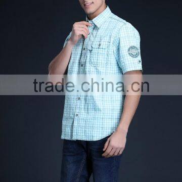 Fashion Short Sleeve Casual Design High Quality 100%Cotton Check Men Shirt photo-3