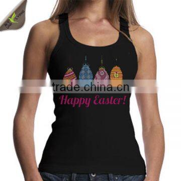 Latest Fashion AKA Afro Girl Rhinestone Transfer Motif On Cotton Black Fabric Tank Top Clothes photo-3
