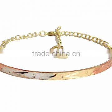 Imitation Three Tone Plated Bangle Bracelet With Extension Link Chain