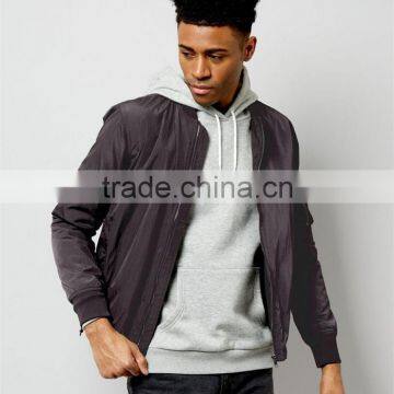 MGOO Pocket Sleeve High Shine Bomber Jacket Dark Grey 100%Polyester Thin Zip Up Autumn Coat photo-2