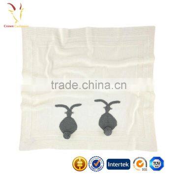 Rabbit Design Merino Wool Baby Blanket,Custom Knitted Baby Blanket photo-2