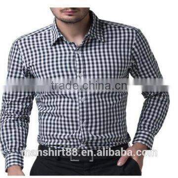 2016 new wholesale cutaway collar gingham long sleeve custom men's formal dress shirt