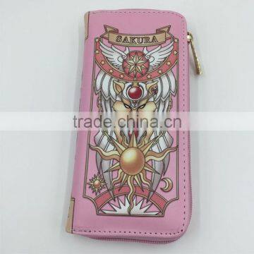 Card Captor Sakura Cartoon Pink PU Zipper Anime Long Wallet