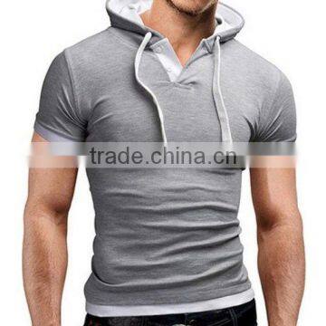 2016 new design cotton short sleeve gym hoodie with customized logo