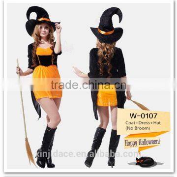 Hot sale short style halloween party women witch costume with witches hat