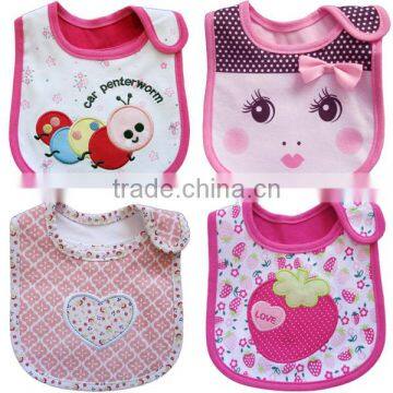 Cheap 200 designs for choice 100%cotton 3 layers waterproof embroidered baby bibs