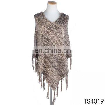 TOROS lady fancy sweater poncho shawl winter knit sweater pattern with tassel