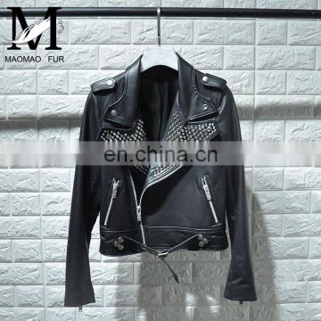 High Quality Custom Design Fashion Motocycle Jackets Black Short Women Biker Leather Jacket