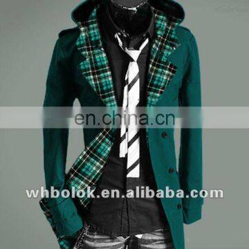 Korea style mens trench cotton long coat with hood