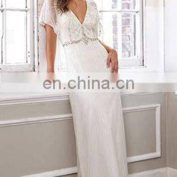 Beaded flutter sleeve beautiful jacket wedding gown