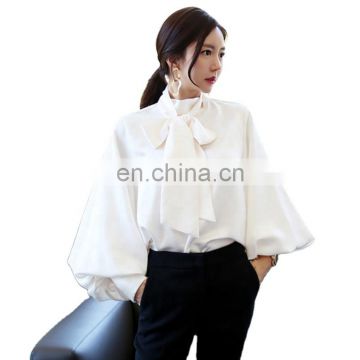 WOTWINSTYL Lantern Sleeve Shirts Women Lace up Casual Blouses Tops Female Korean fashion