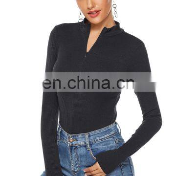Wholesale Hot Selling Women's Long Sleeve Sexy Bottom Sweater Zip Stand Collar Slim Knit Jumpsuit Bottoming Sweater photo-3