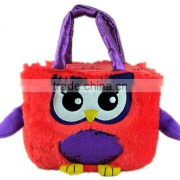 kids lovely red plush owl handbag