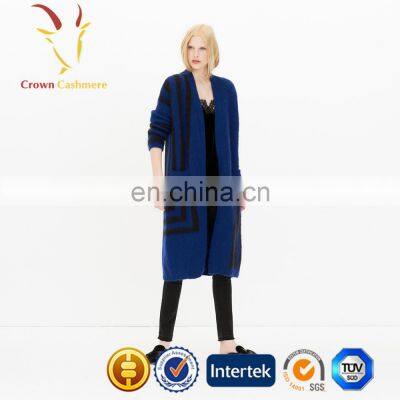 Navy Blue Cashmere Long Women Cardigan Sweater Dress With Pockets photo-3