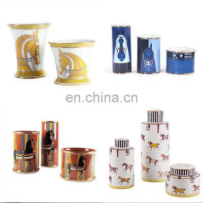 Retro Luxury Zebra Painting Brown Pottery Horse Ceramic Jar For Home Decor Accessories photo-5