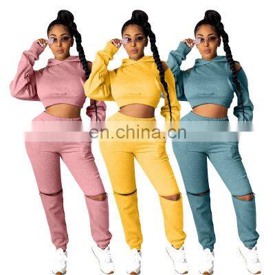 Manufacturer wholesale custom women's spring and autumn umbilical strapless casual sexy 2-piece sweater suit custom hoodie S-4XL