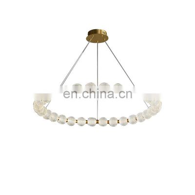 Indoor Decorate Bedroom Living Room Dining Chandelier Modern Copper Acrylic String of Beads Pendant Light