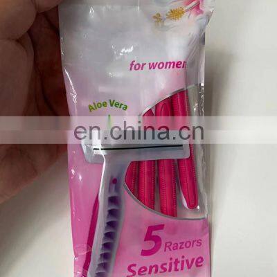 Female Twin Blades Hair Razor Sweden Blade Safety Bikini Razor With Lubricant Strip Pink Rubber Handle Razor Stick CM2-01R