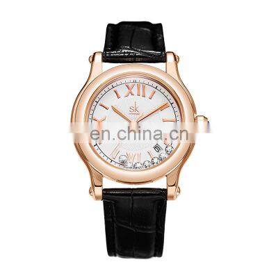 SHENGKE Hot Sale Calendar Watches Woman 0164 Genuine Leather Quartz Watch Jewelry Bling Bling Diamond Running Dial Watch Female