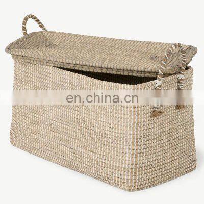 Best Decor Grey & White Seagrass Laundry Trunk, Customized Color Hot deals Seagrass Hamper With Lid Wholesale