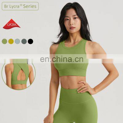 High Neck Adjustable Sweat Wicking Sports Bras Custom Logo Backless Gym Yoga Crop Tops