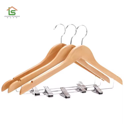 Direct Supply from Manufacturers Solid Wood Hotel and Supermarket Wardrobe Hangers with Clip for Dress Home Use