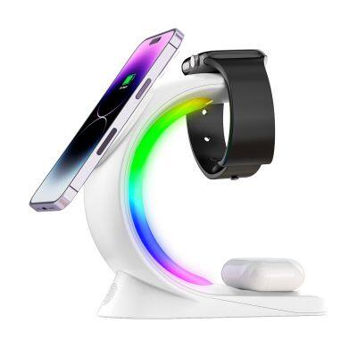 3-in-1 15W Fast Charging RGB Magnetic 3 in 1 Wireless Charger for iPhone for iWatch for Earphones