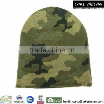 100% Acrylic Knitted Beanie Hat With Camouflage Pattern For AW 16