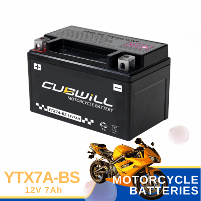 Flooded lead acid motorcycle battery YTX7A-BS Rechargeable AGM Scooter Battery 12V 7Ah
