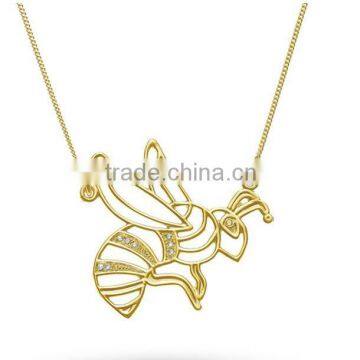 Gold Bee Necklace With Stones Animals Jewelry, Wholesale Cute Animal Necklace