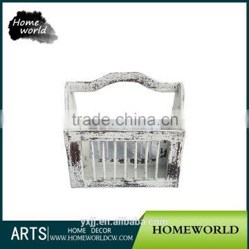 Distressed Delicate Solid Wood Hanging Artificial Flower Basket