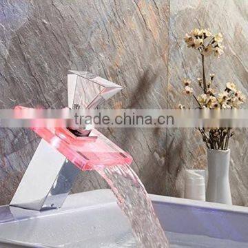 Basin Glass Waterfall Faucet with LED Light LED Tap