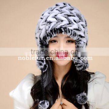 Excellent Quality Colorful Rabbit Fur Thread Earflap Hat With Long String Flower Ball photo-2