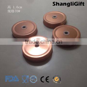 70mm Rose Color Screw Metal Lid for Glass Jar with Hole