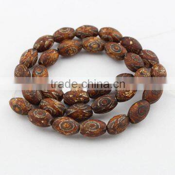 AB0586 Hot Sale Brown Crackle Old Agate Drum Beads,Brown Natural Stone Rice Beads