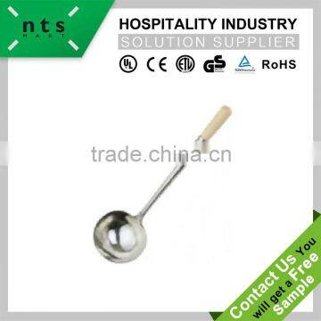 hotel and kitchen good quality stainless steel ladle with wooden handle