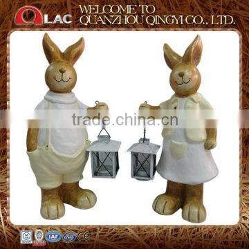 garden decorative ceramic rabbit holding Lantern figurine