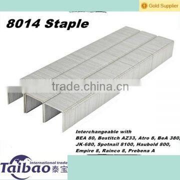 80 series staples 9/16-inch leg, Galv. 10,000/box. Made in China