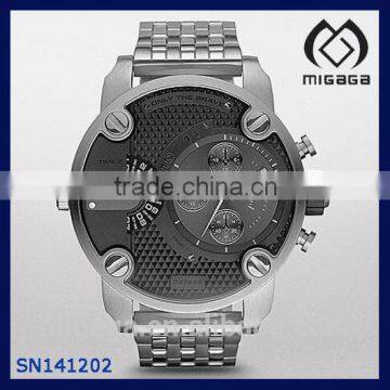 Dark silver cool big size chrono watch for men brand new/New Original Oversized Black Gray Chronograph Men's Watch