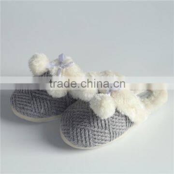 Lady diamond knitted indoor slipper with pom pom