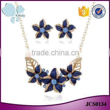 Fashionable design high density gold plated zinc alloy flower necklace earring jewelry set