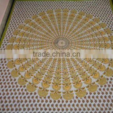 WHITE PRINTED BARMERI PEOCOCK MANDALA PRINTED TAPESTRY photo-5