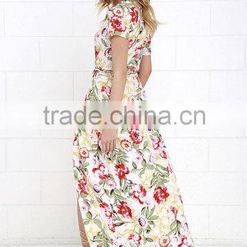 Ivory Floral Print Wrap Long Dress Latest Western Dress Designs Photos